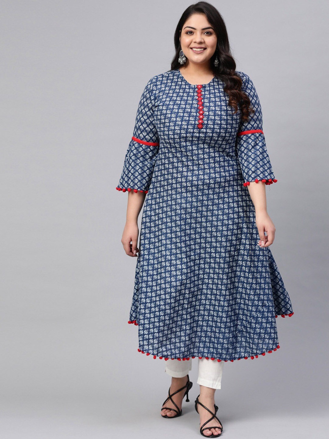 

KALINI Plus Size Ethnic Motifs Printed Kurta, Blue