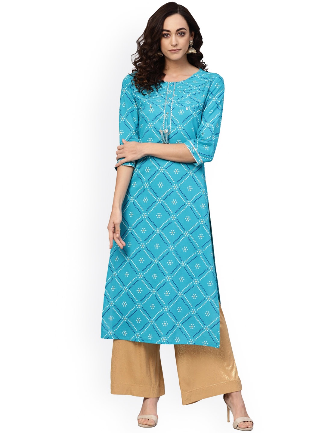 

KALINI Geometric Printed Cotton Straight Kurta, Blue