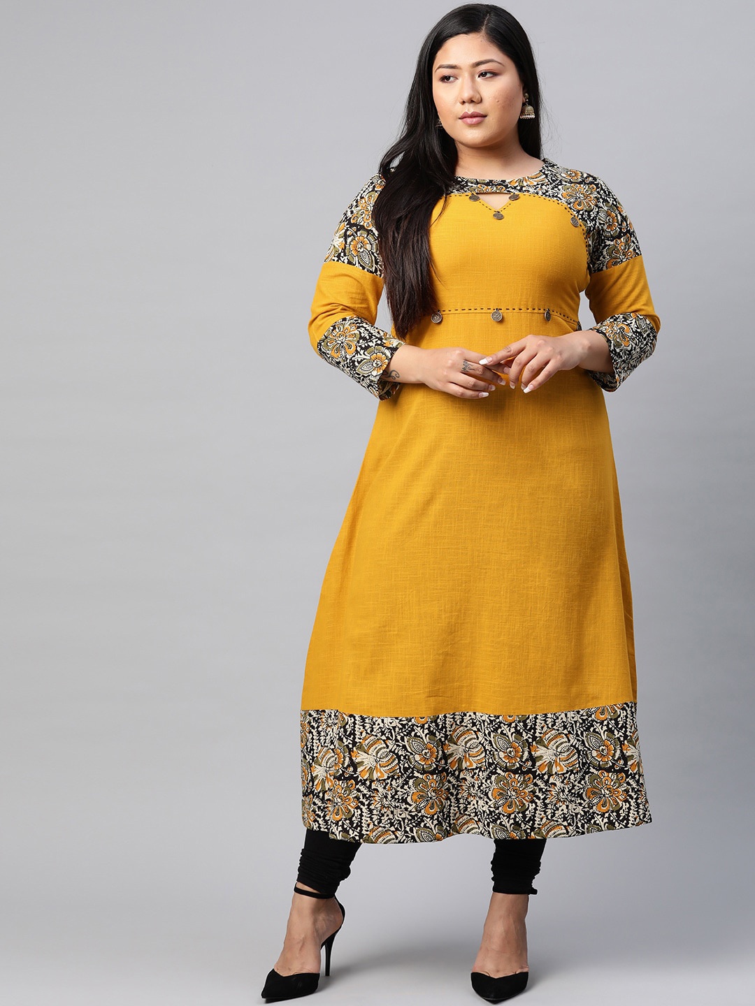 

KALINI Ethnic Motifs Printed Kurta, Mustard