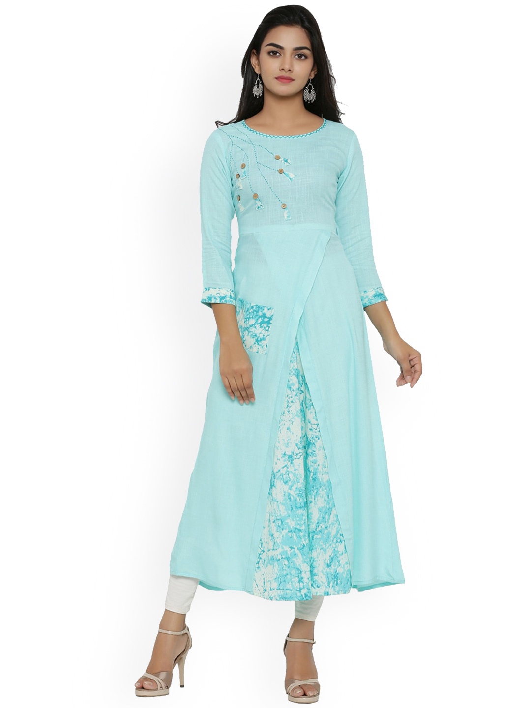 

KALINI Tie & Dyed Thread Work A-Line Kurta, Blue