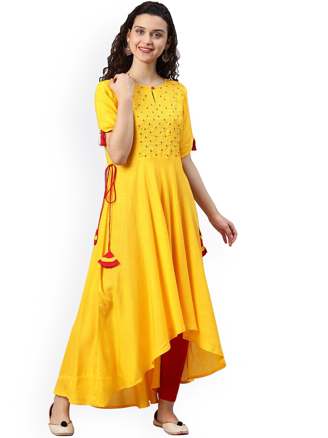 

KALINI Key Hole Neck Anarkali Kurta, Yellow
