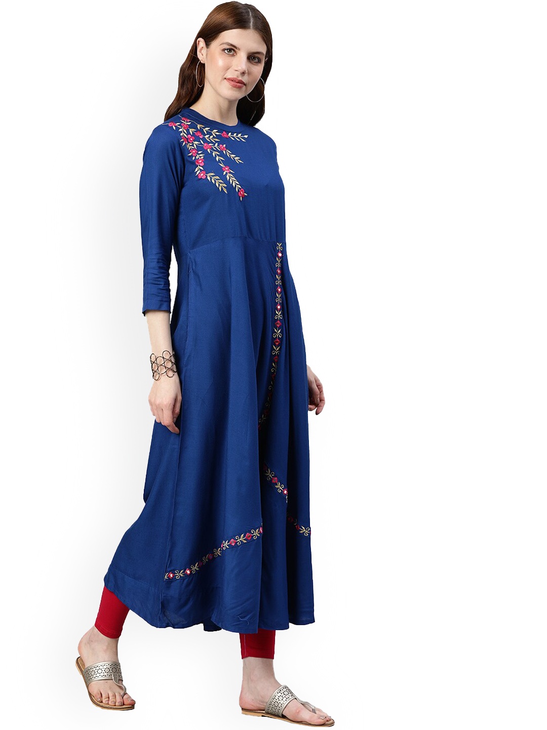 

KALINI Floral Embroidered A-Line Kurta, Blue