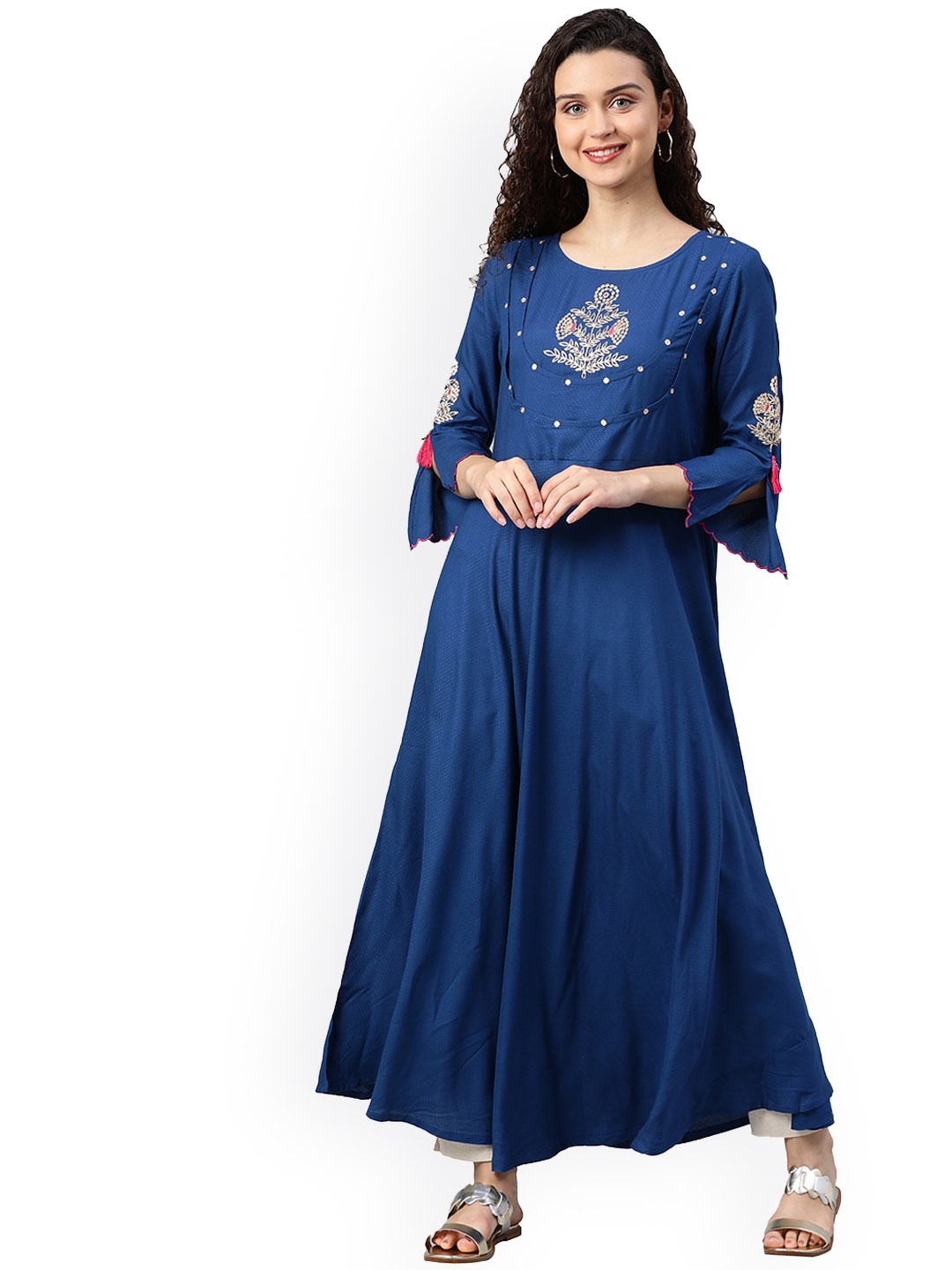 

KALINI Embroidered Yoke Design Anarkali Kurta, Blue