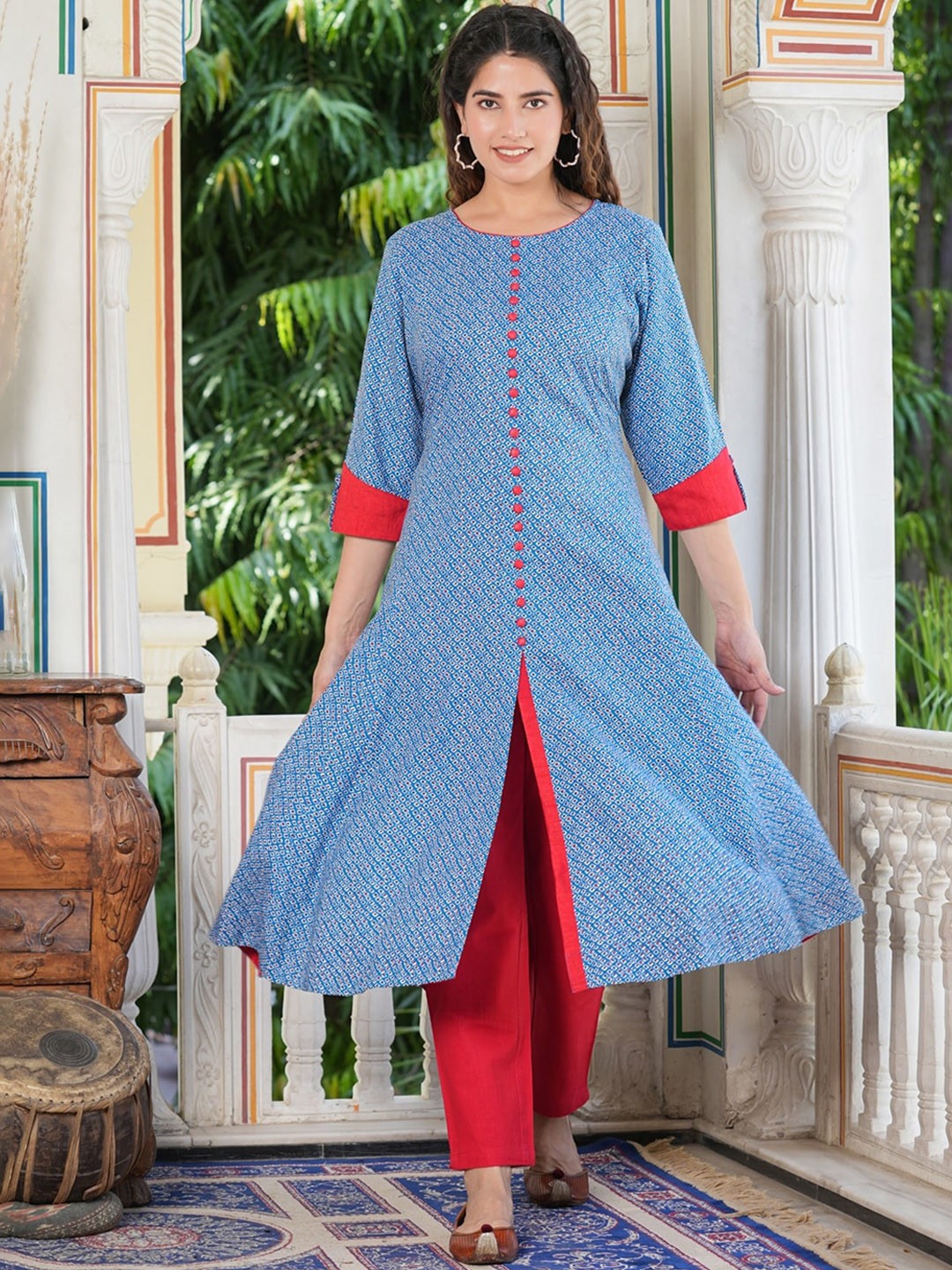 

KALINI Geometric Printed A Line Kurta, Blue