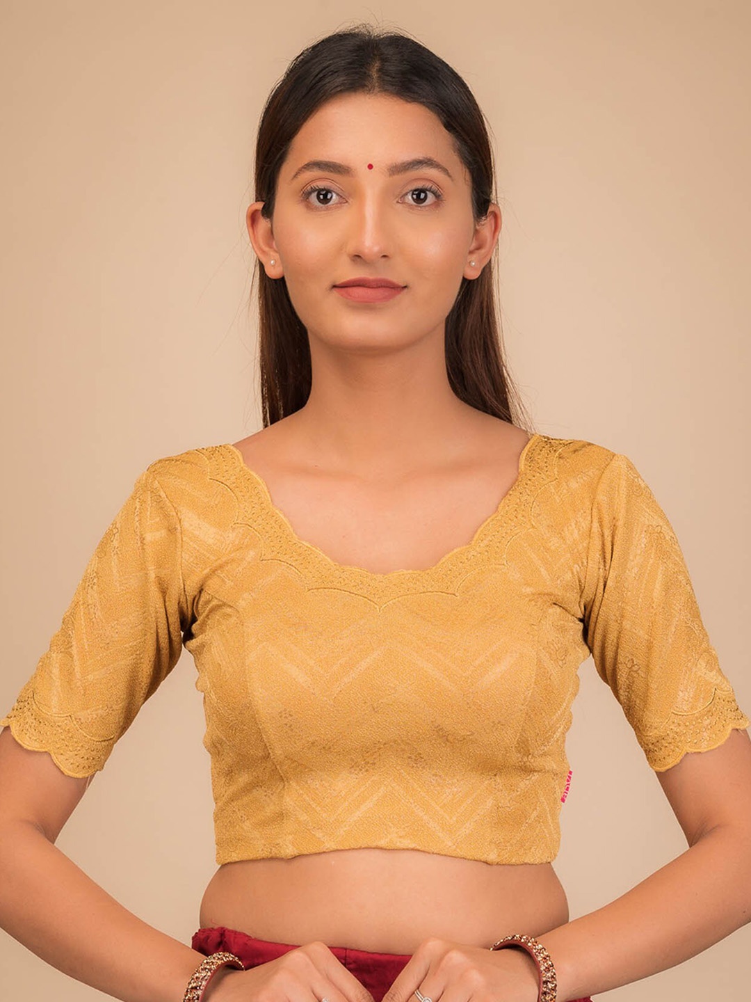 

Bindigasm's Advi Woven Design Jacquard Stretchable Saree Blouse, Mustard