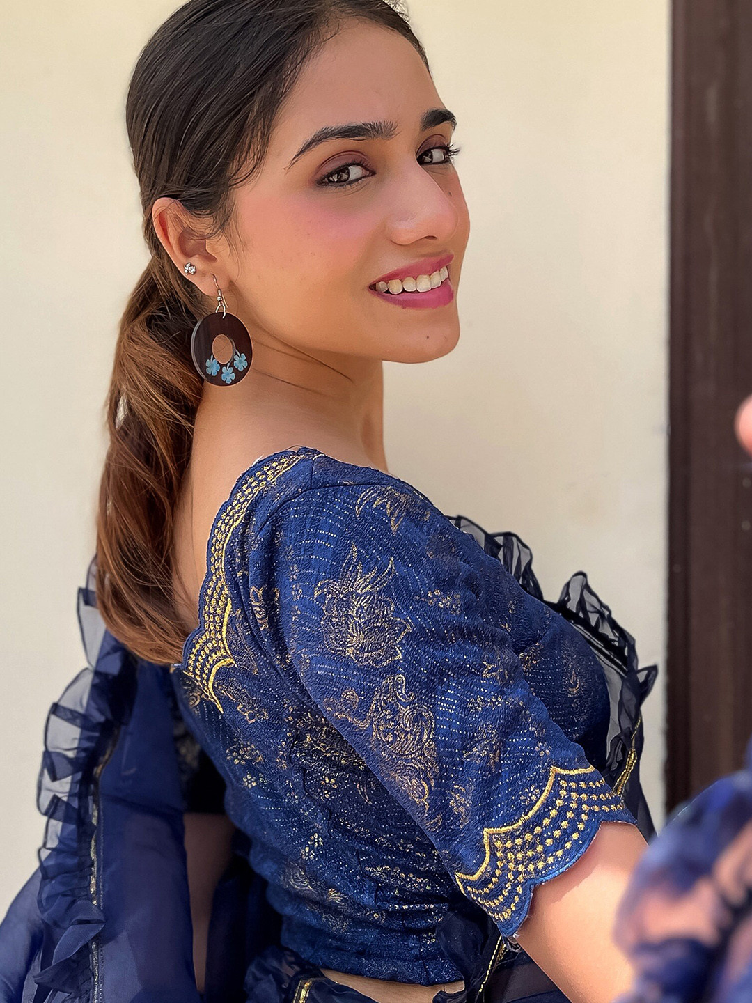 

Bindigasm's Advi Embroidered Stretchable Saree Blouse, Navy blue