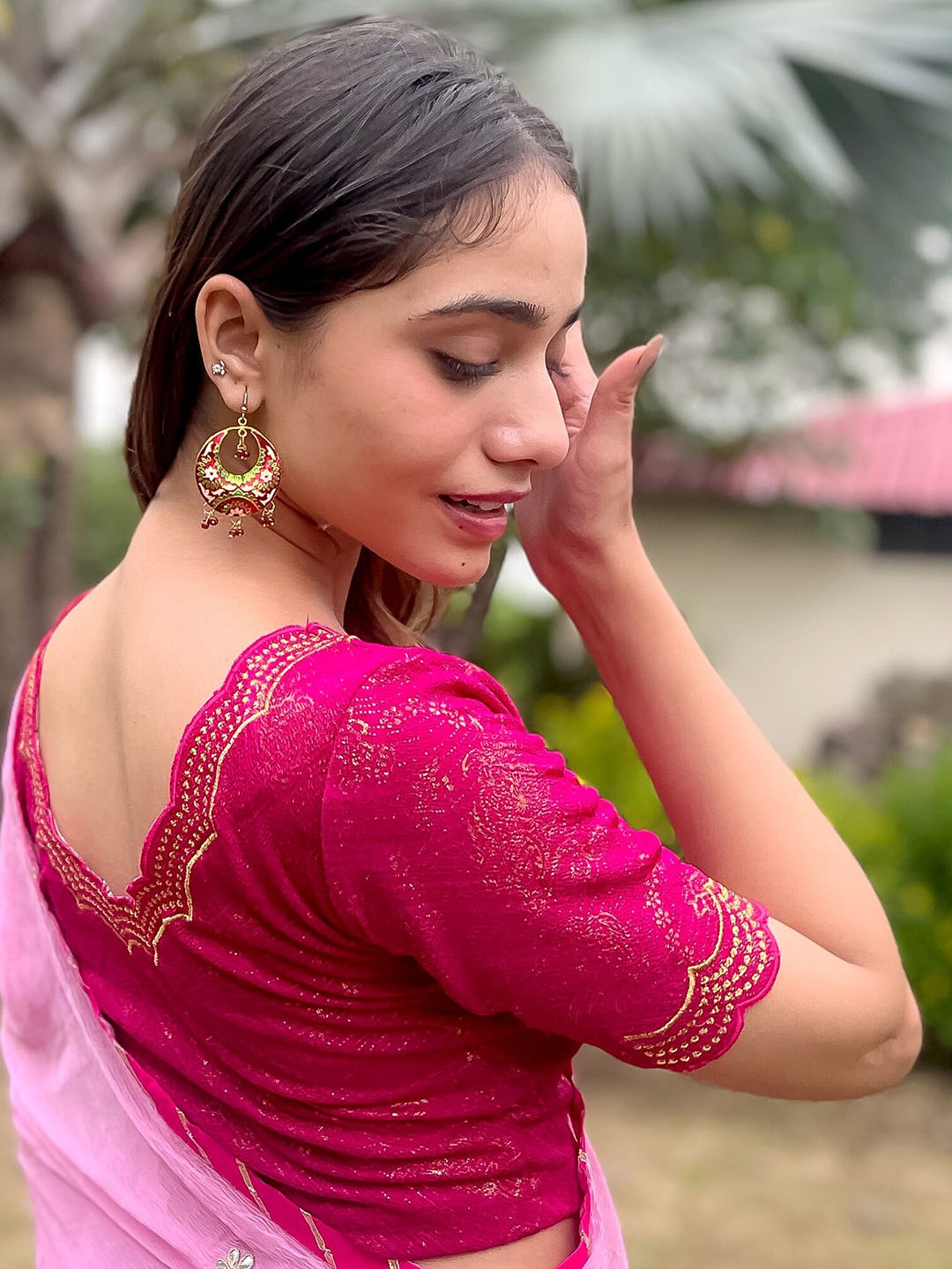 

Bindigasm's Advi Embroidered Stretchable Saree Blouse, Pink