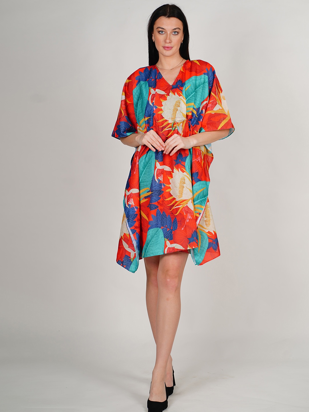 

Rajoria Instyle Floral Print Kimono Sleeve Crepe Kaftan Dress, Red