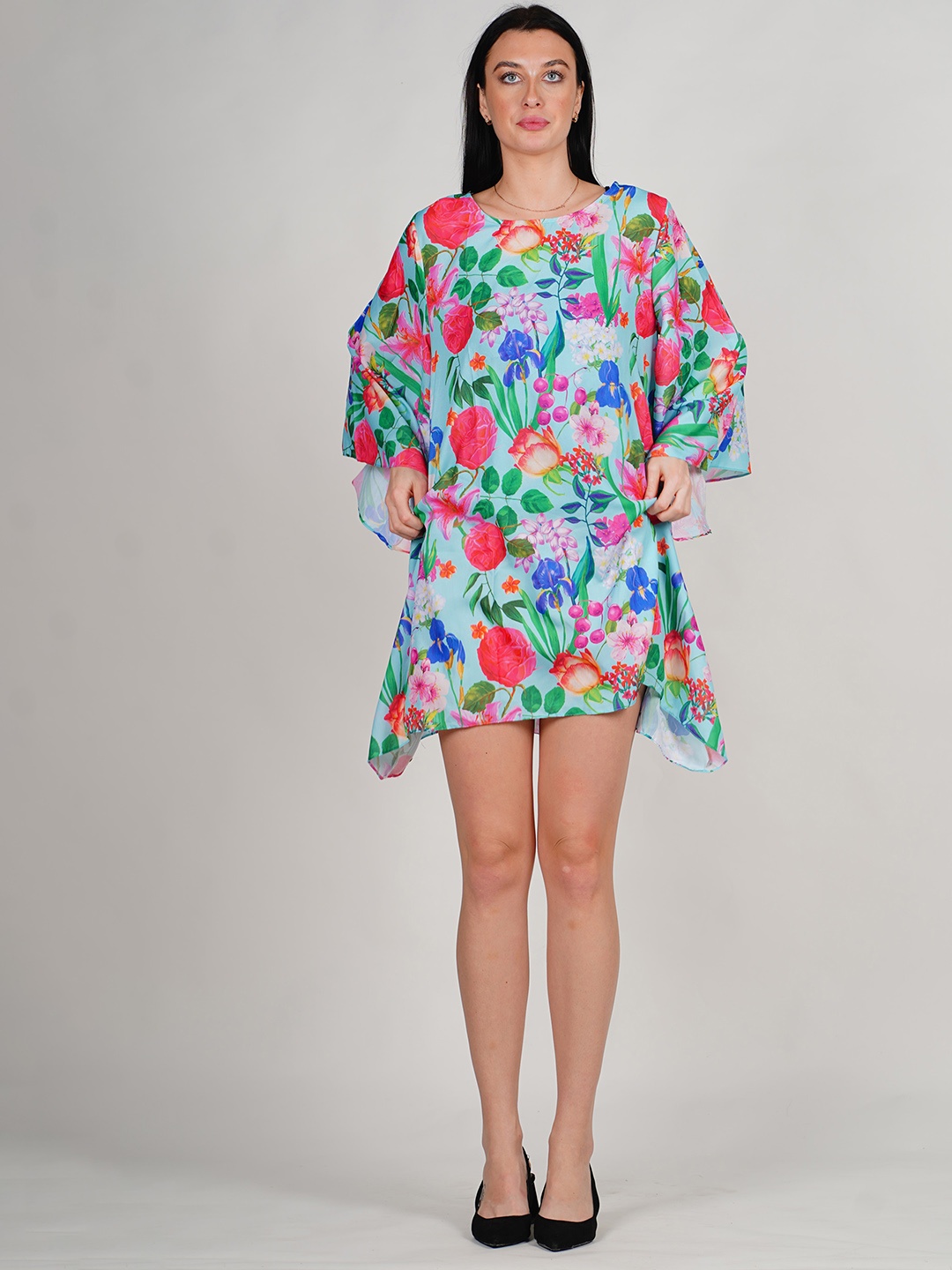 

Rajoria Instyle Floral Printed Flared Sleeves A-Line Dress, Blue