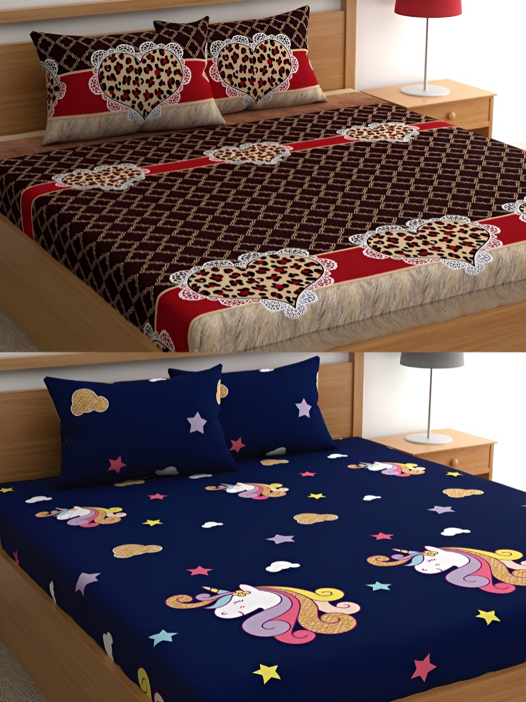 

CG HOMES Brown & Blue Abstract Printed Cotton 160 TC 2 Queen Bedsheet with 4 Pillow Covers