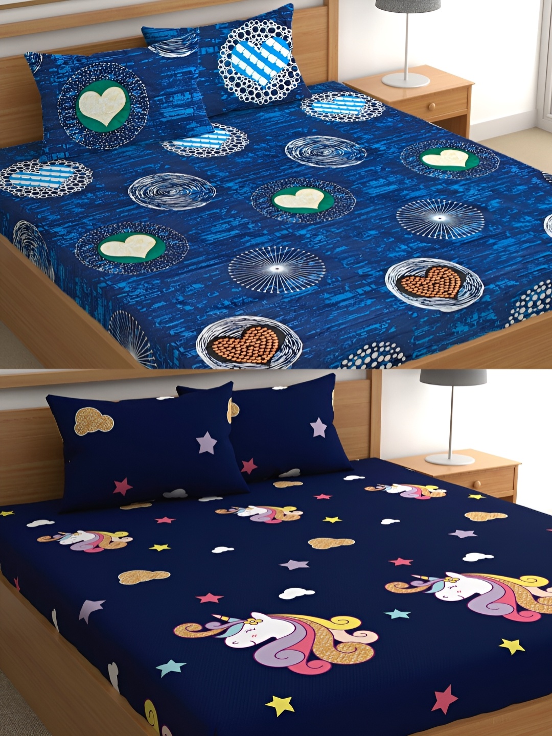 

CG HOMES Blue Cartoon Characters Cotton 160 TC 2 Queen Bedsheet With 4 Pillow Covers