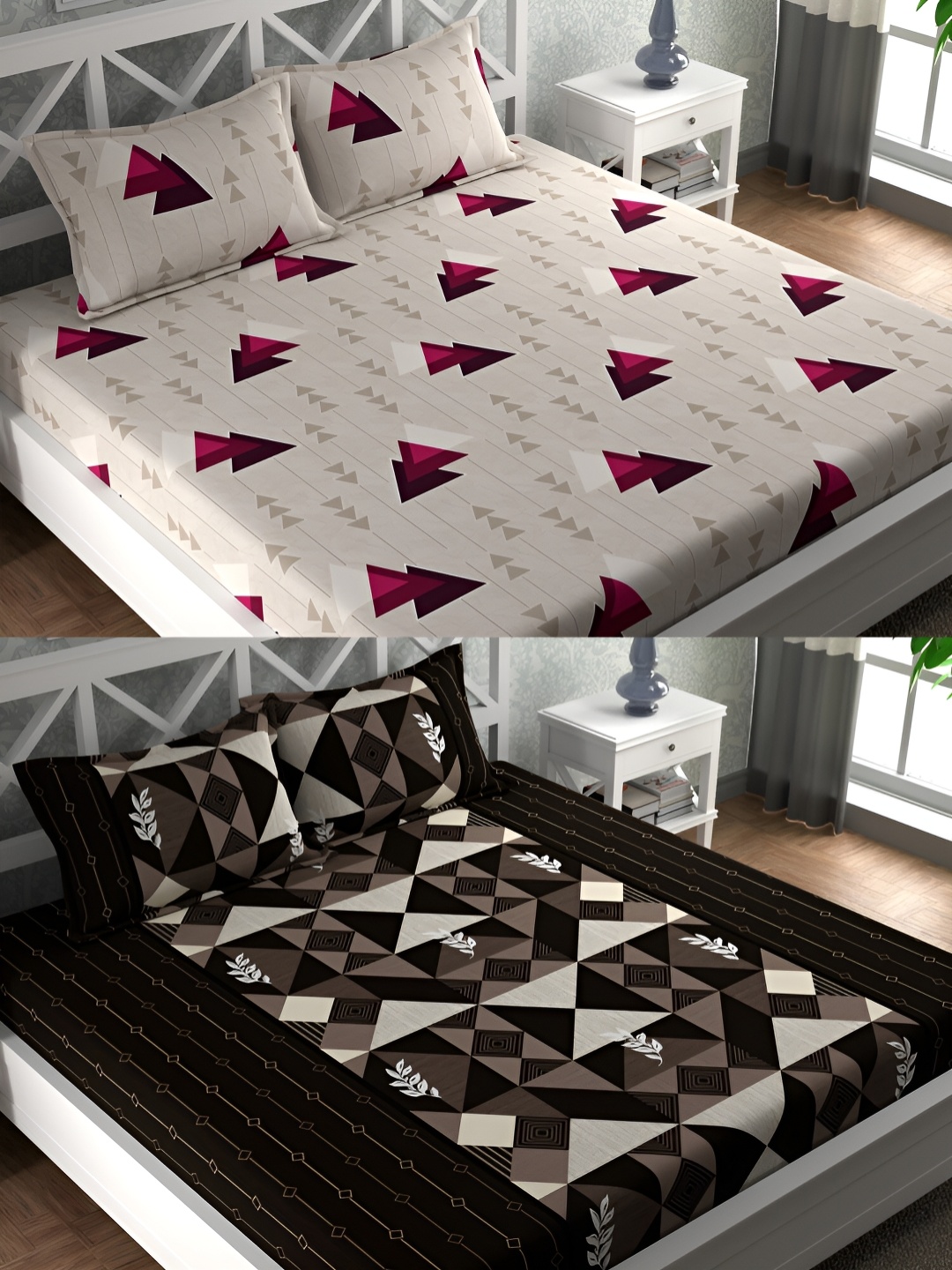 

CG HOMES Grey & Black Geometric Cotton 160 TC 2 Queen Bedsheet With 4 Pillow Covers