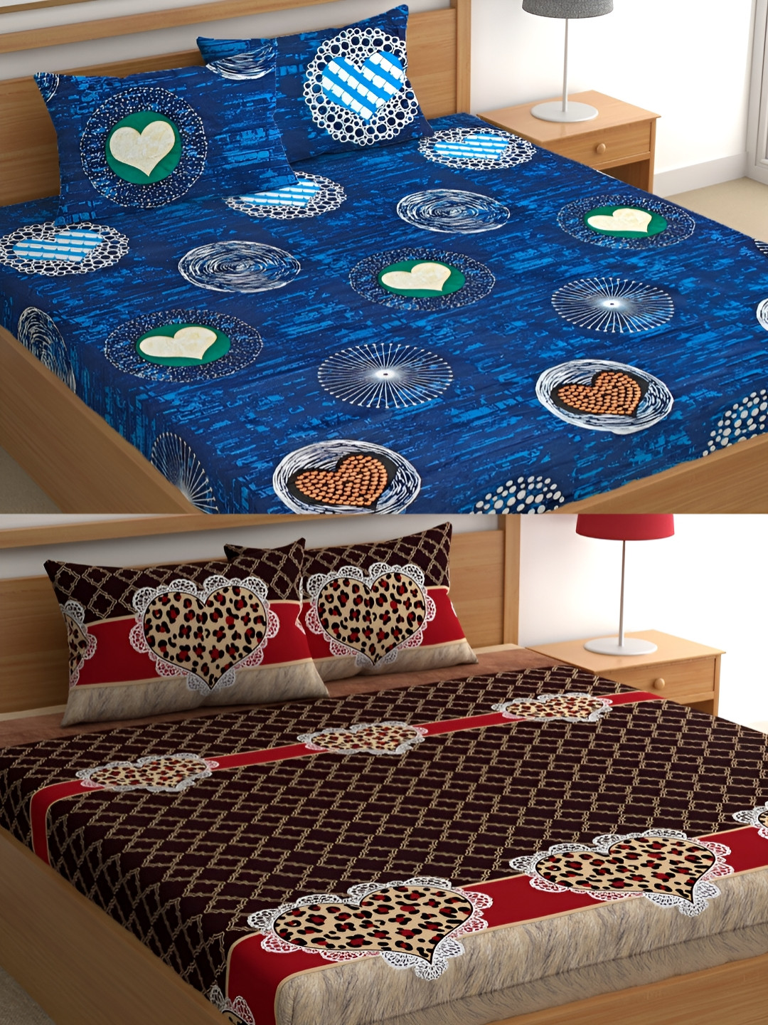 

CG HOMES Blue & Brown Geometric Cotton 160 TC 2 Queen Bedsheet With 4 Pillow Covers