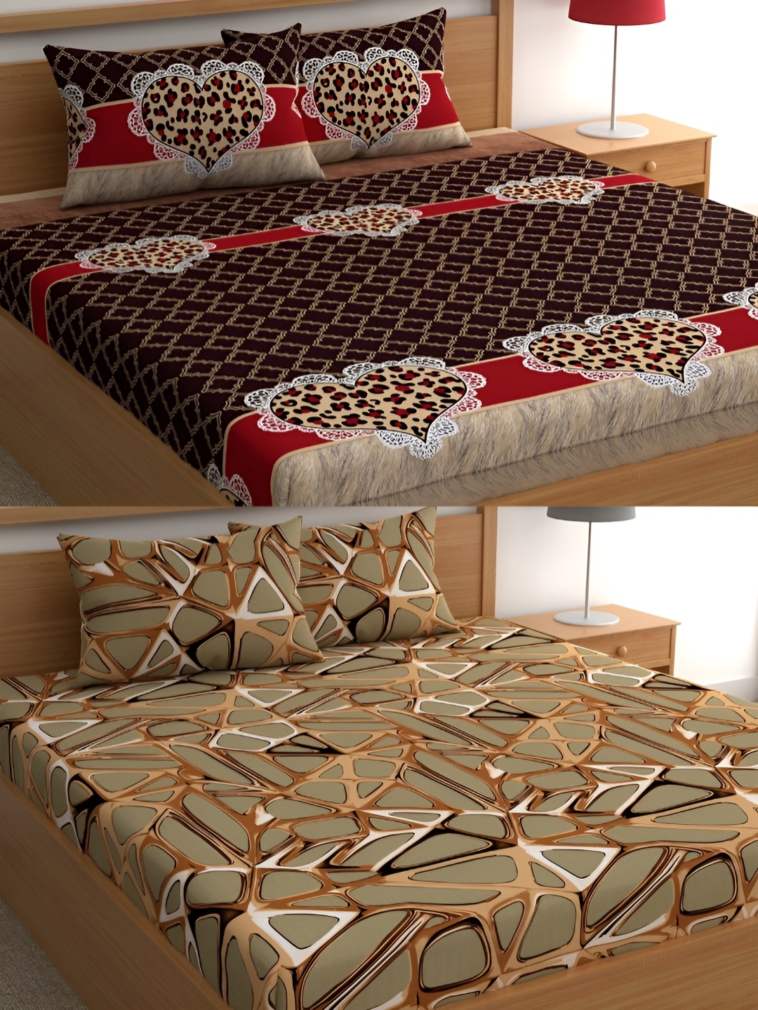 

CG HOMES Brown & Red Cotton160 TC 2 Queen Bedsheet with 4 Pillow Covers
