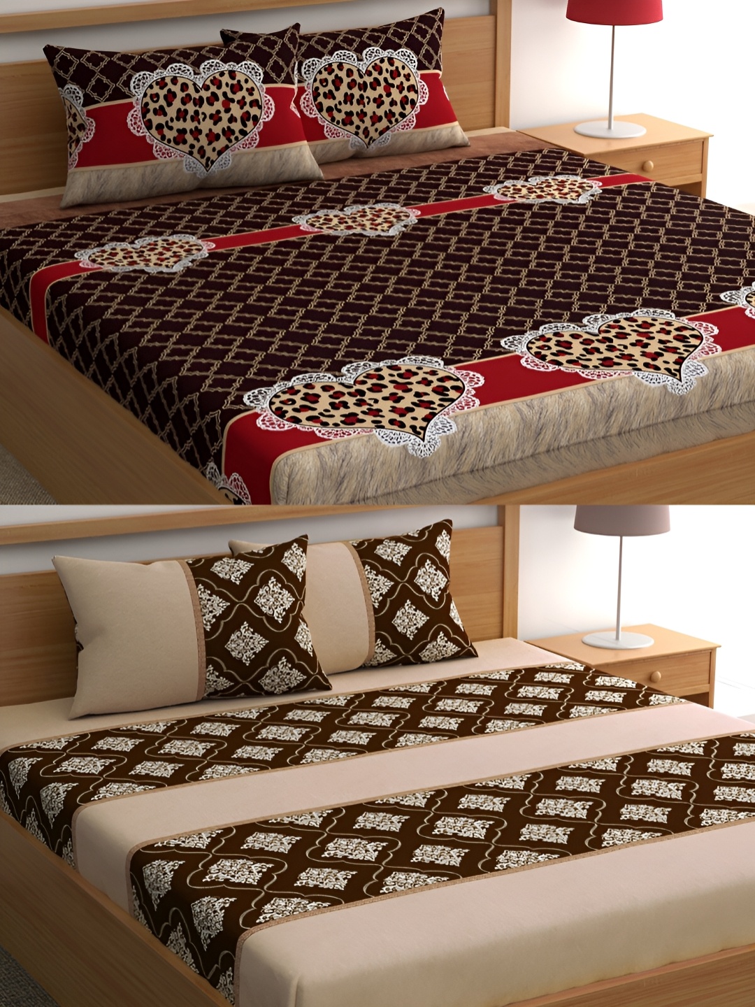 

CG HOMES Brown & Red Geometric Cotton 160 TC 2 Queen Bedsheet With 4 Pillow Covers