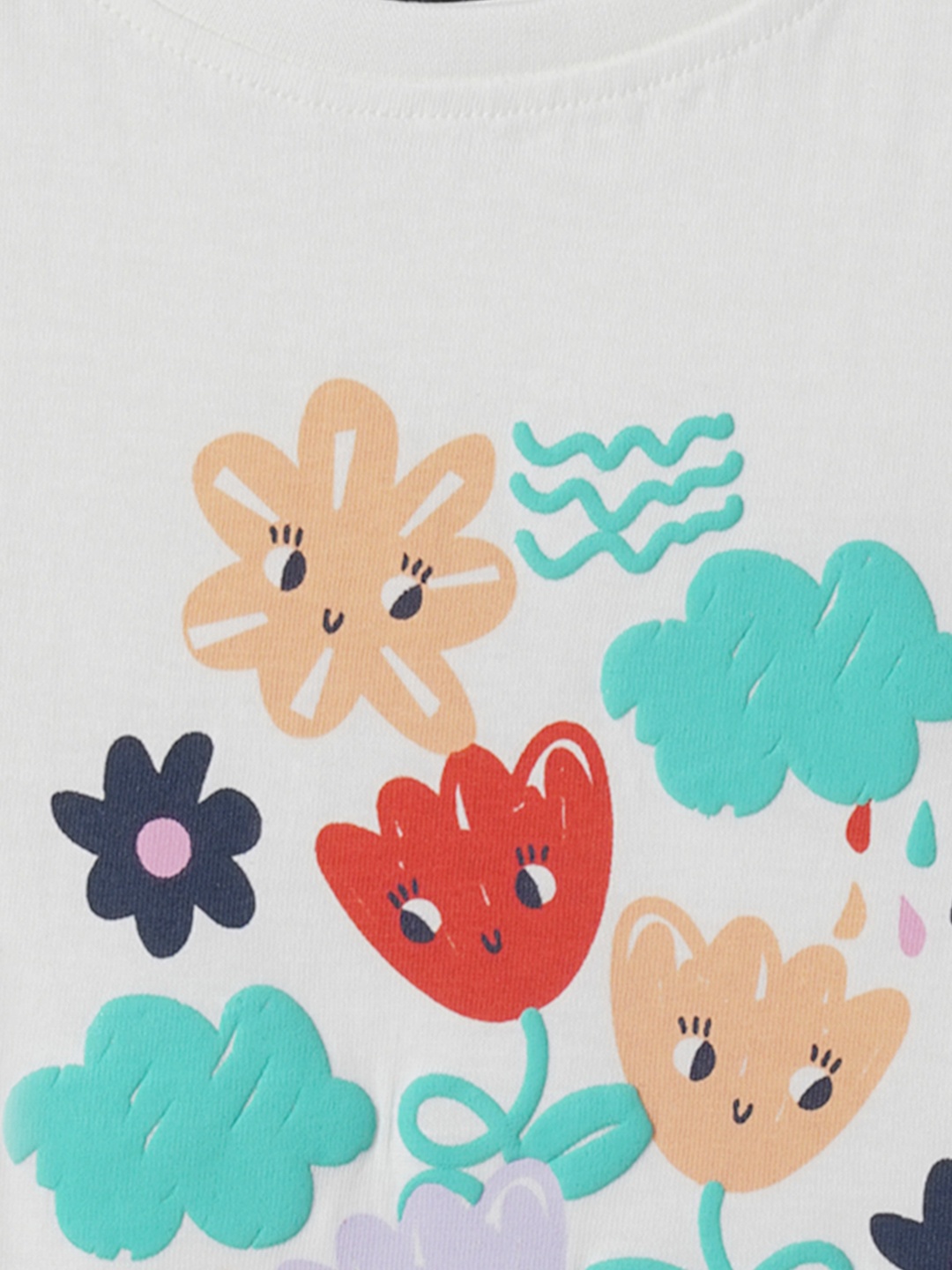 

R&B Girls Floral Printed Cotton T-shirt, White
