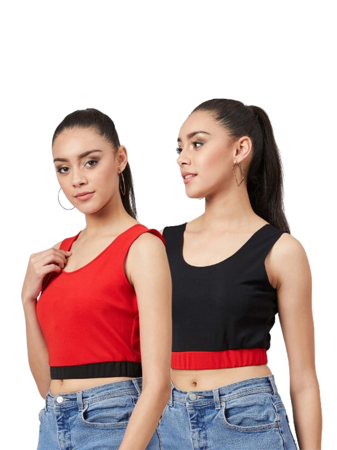 

Athena Pack Of 2 Red & Black Scoop Neck Crop Top