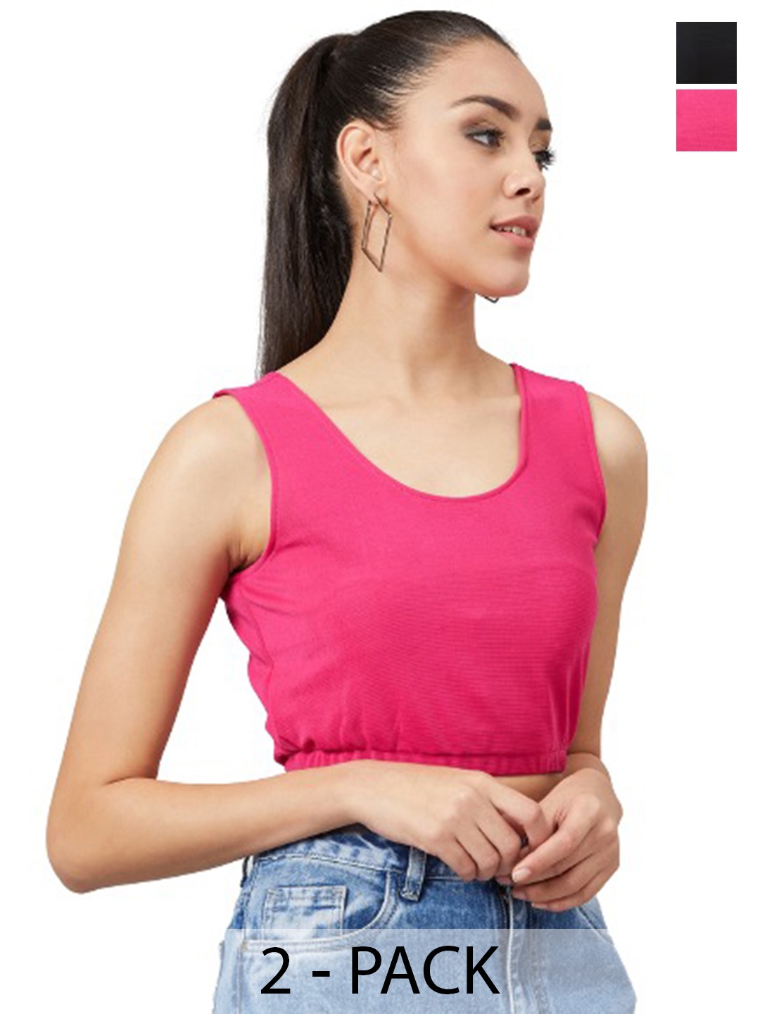 

Athena Pack Of 2 Pink & Black Scoop Neck Crop Top