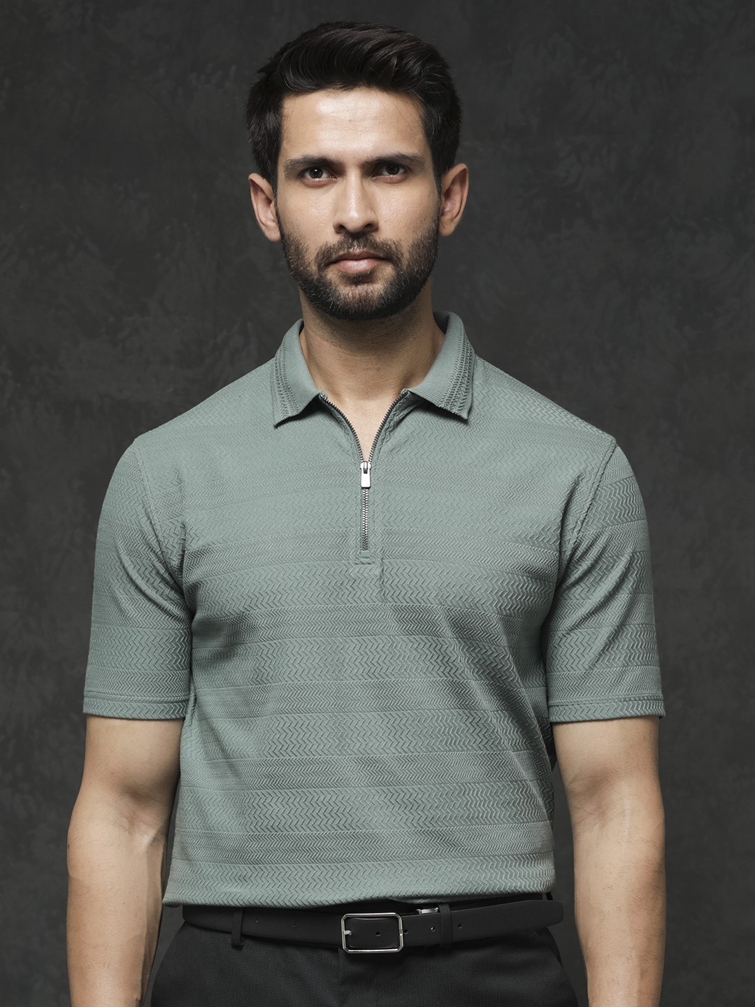 

RARE RABBIT Men Clion Polo Collars Cotton Slim Fit T-Shirt, Green