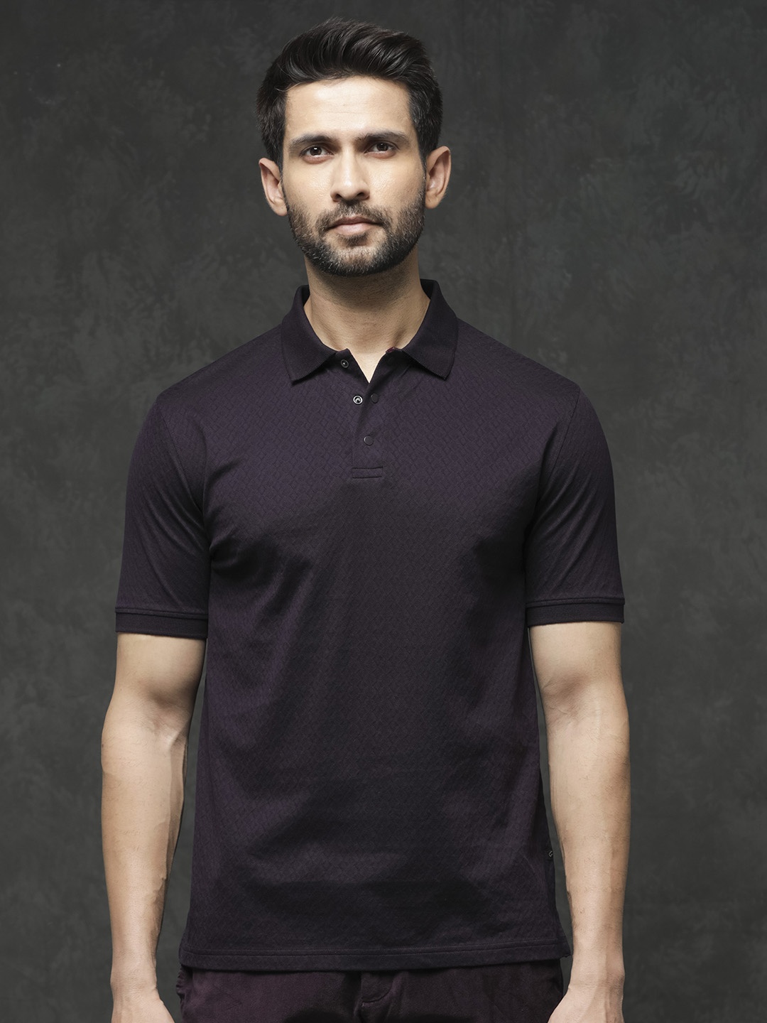 

RARE RABBIT Men Dafo Polo Collars Cotton Slim Fit T-Shirt, Purple