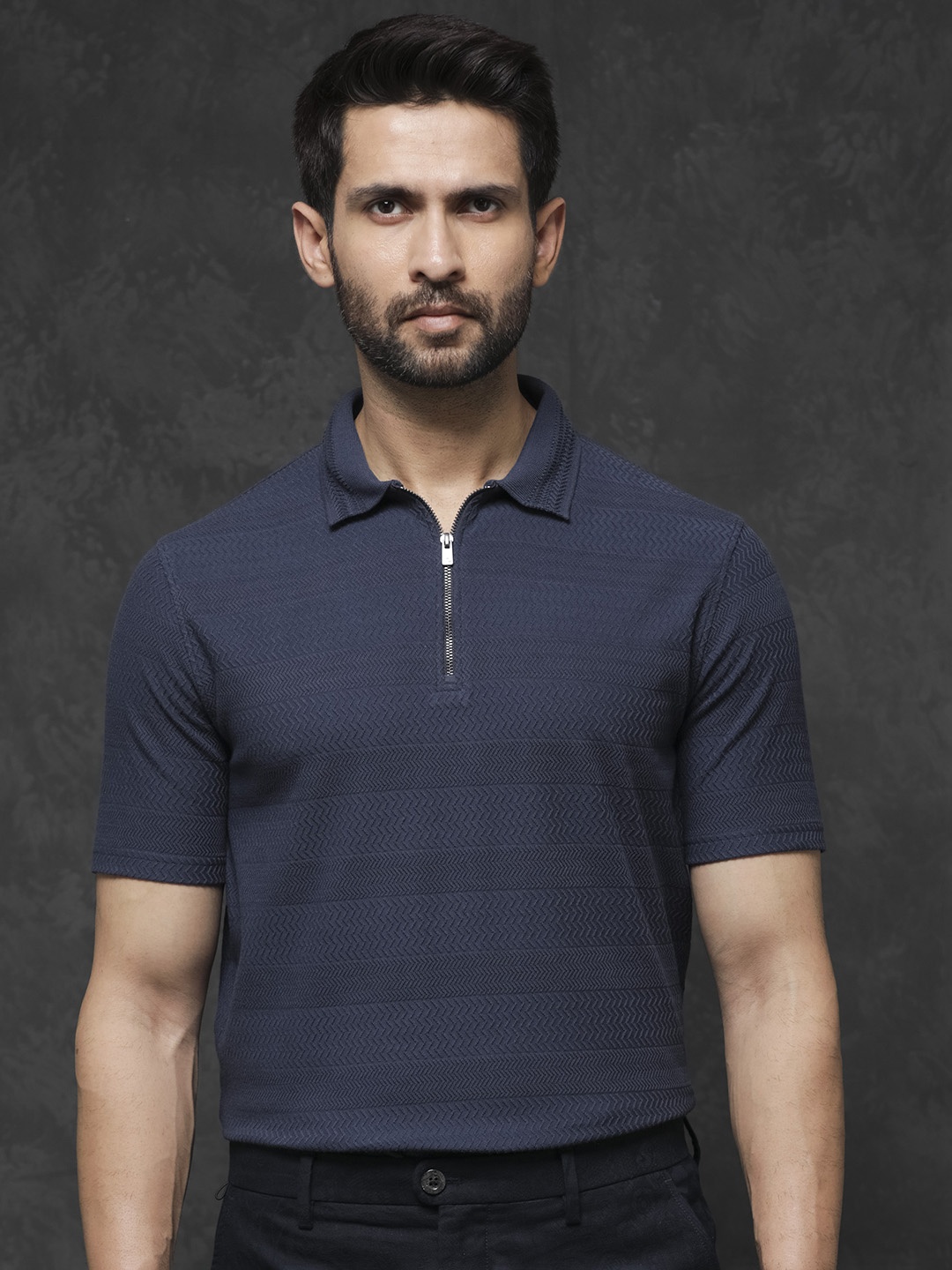 

RARE RABBIT Men Clion Polo Collars Cotton Slim Fit T-Shirt, Blue