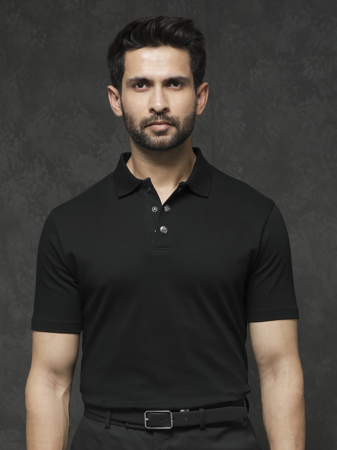 

RARE RABBIT Men Rings-4 Slim Fit Solid Polo Collar T-Shirt, Black