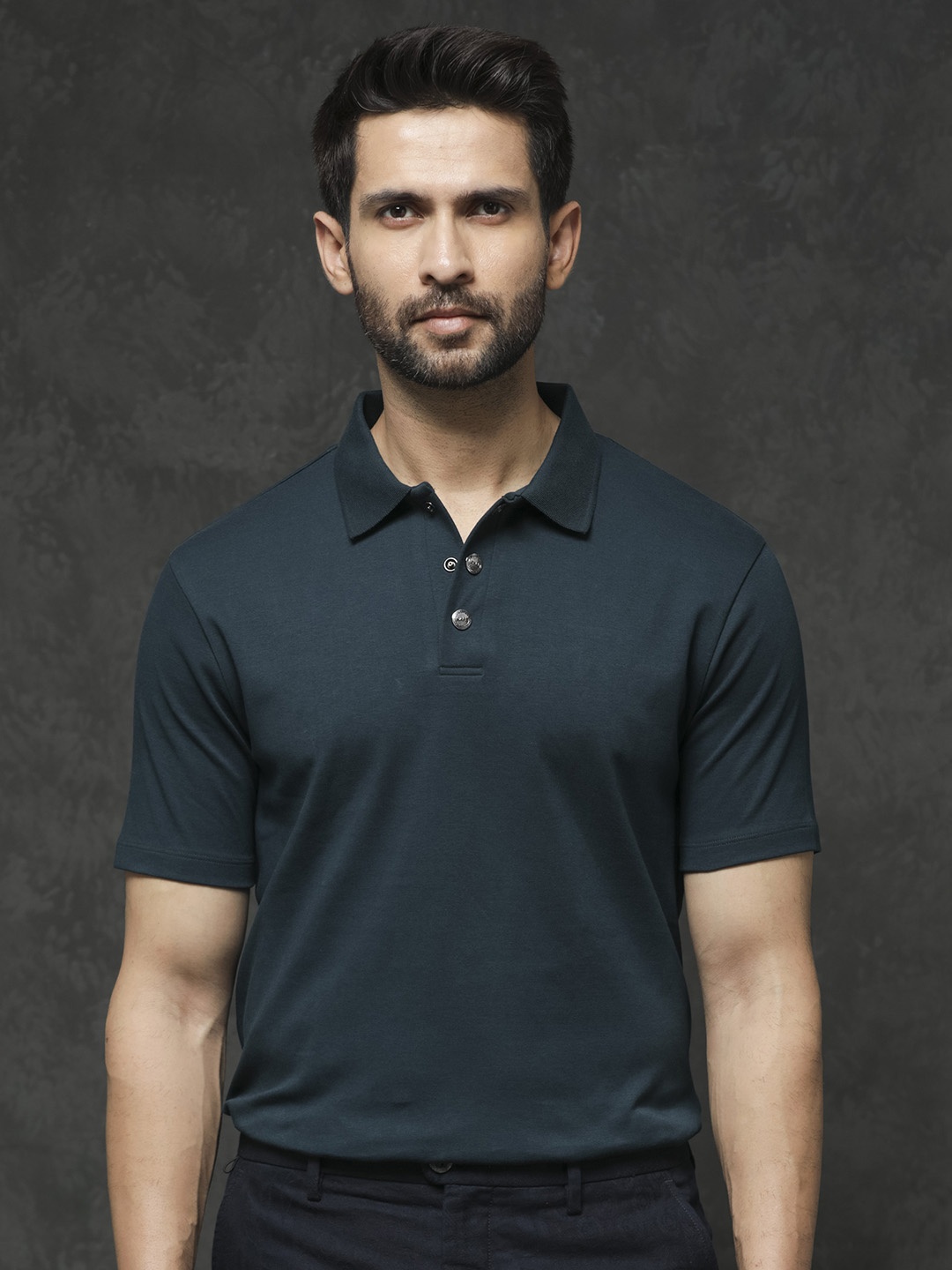 

RARE RABBIT Men Rings-4 Slim Fit Solid Polo Collar T-Shirt, Teal