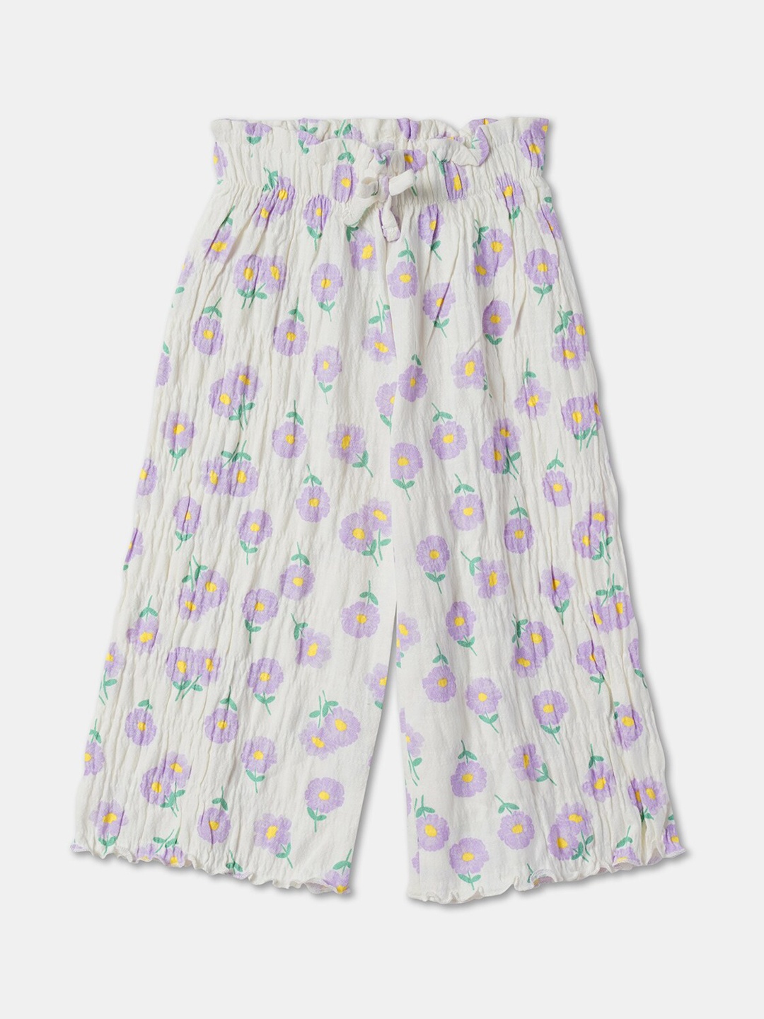 

R&B Girls Floral Printed Cotton Palazzos, Beige