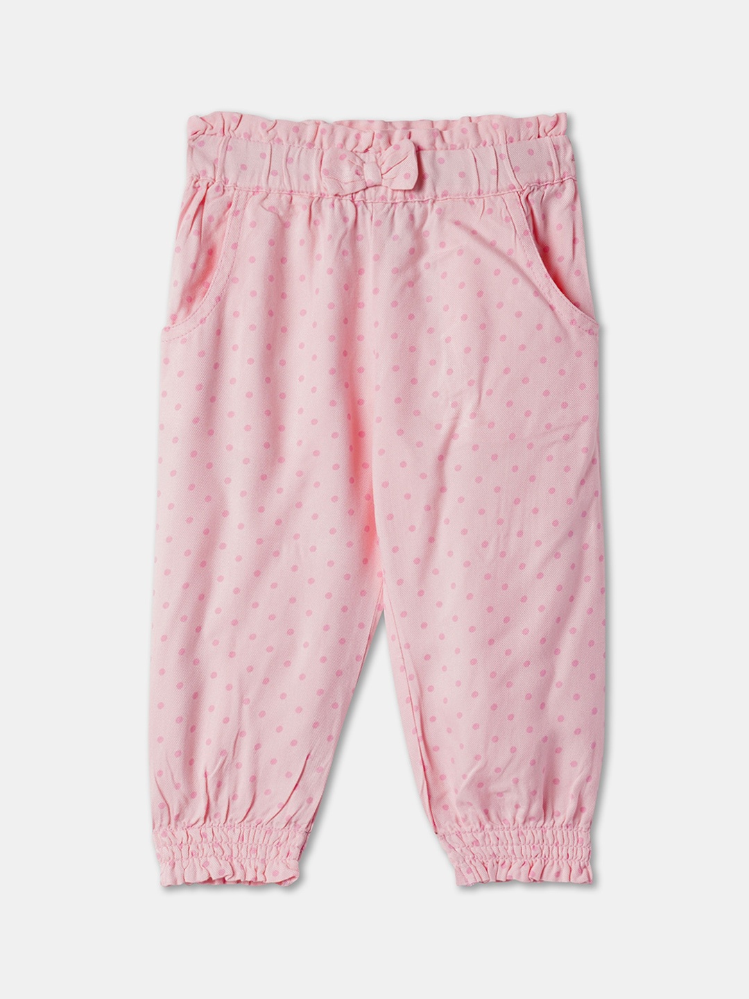 

R&B Girls Polka Dots Printed Cotton Joggers, Pink