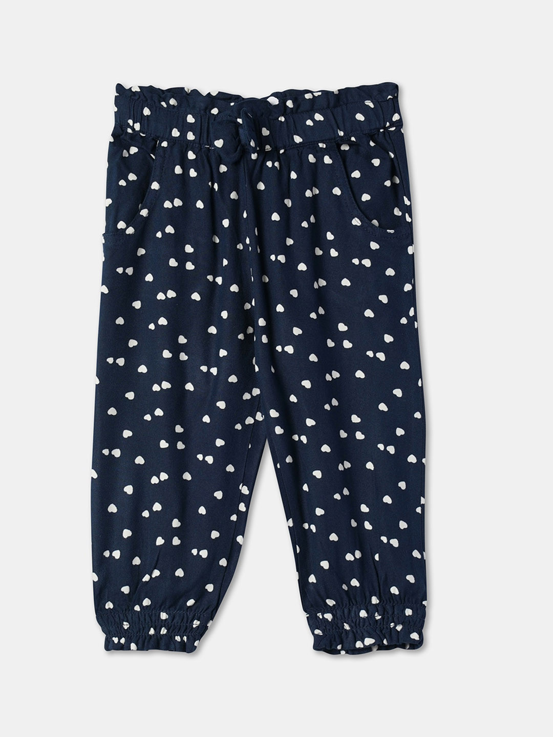 

R&B Girls Conversational Printed Cotton Joggers, Navy blue