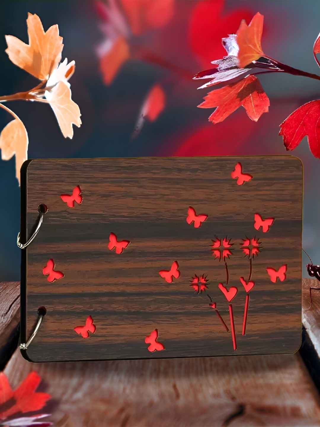 

WALLWEAR Red & Brown Printed Wooden Durable Scrapbook Photo Album