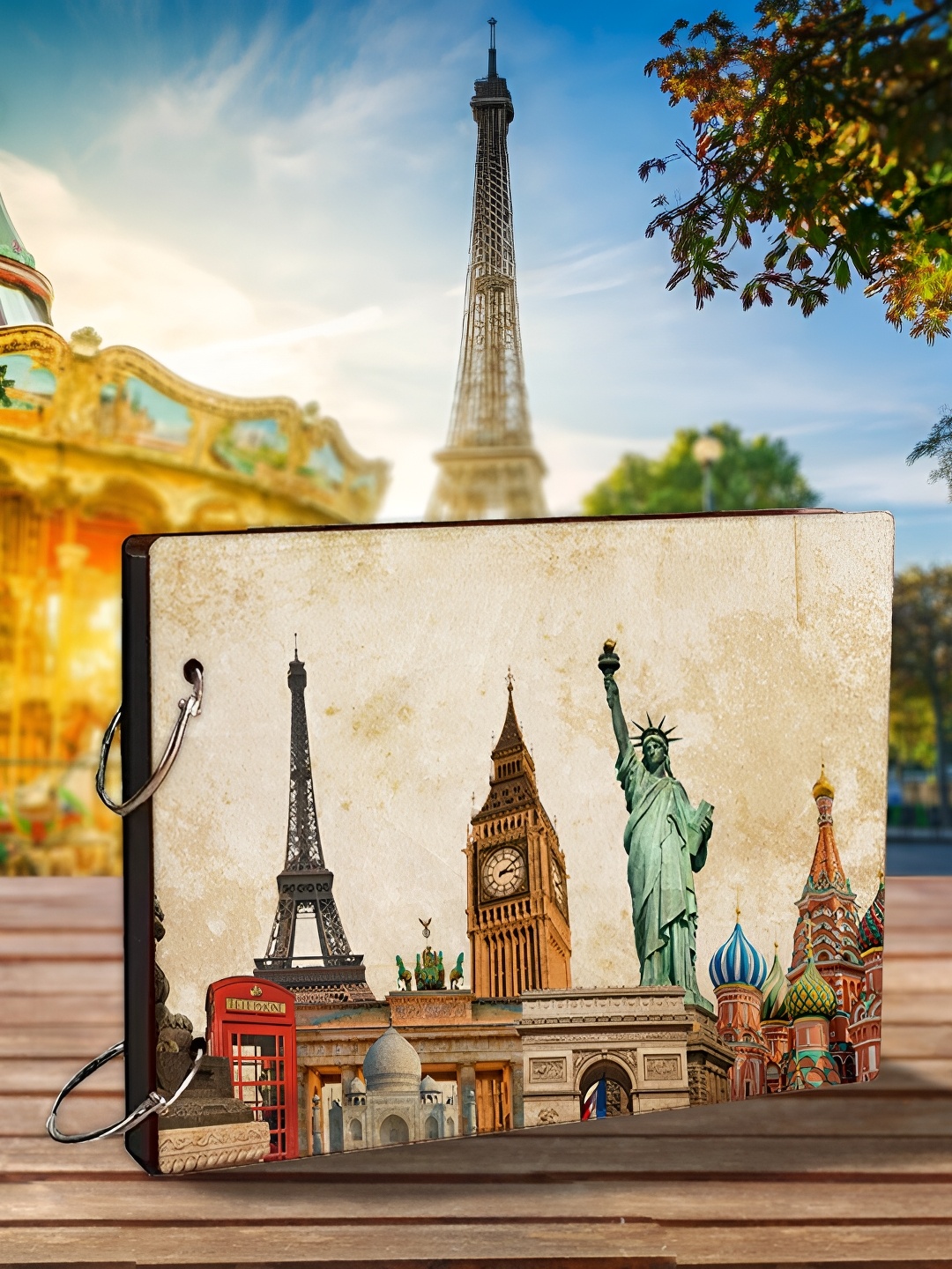 WALLWEAR Beige & Brown Printed Wooden Durable Scrapbook Photo Album