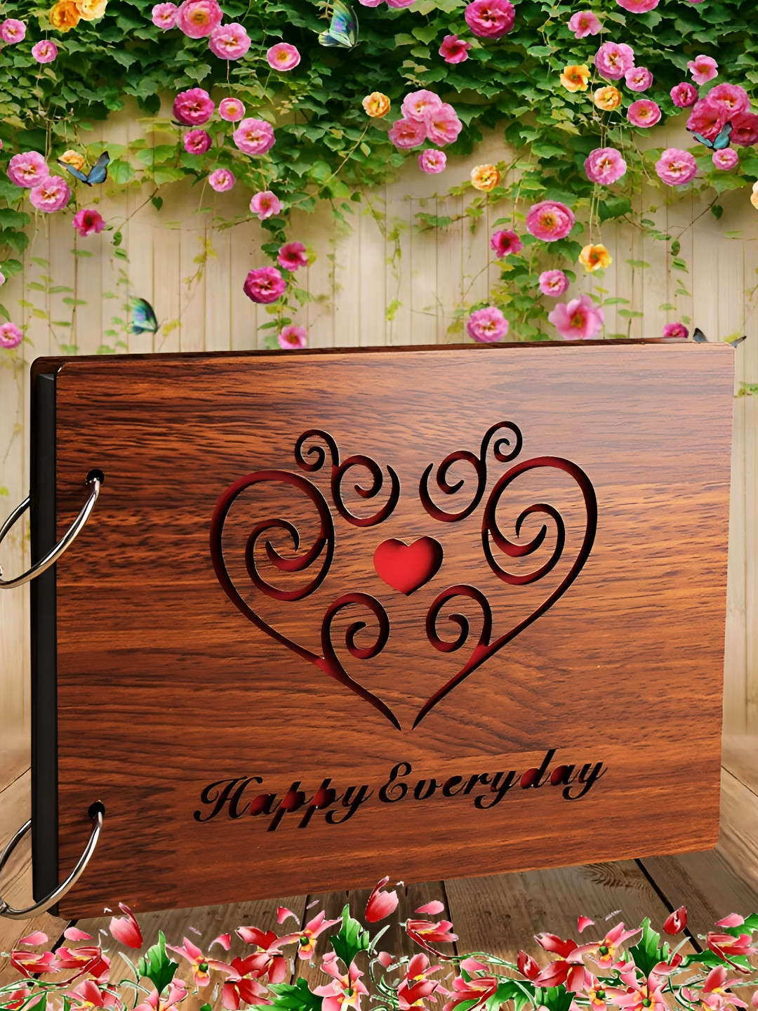 

WALLWEAR Brown Printed Wooden Durable Scrapbook Photo Album