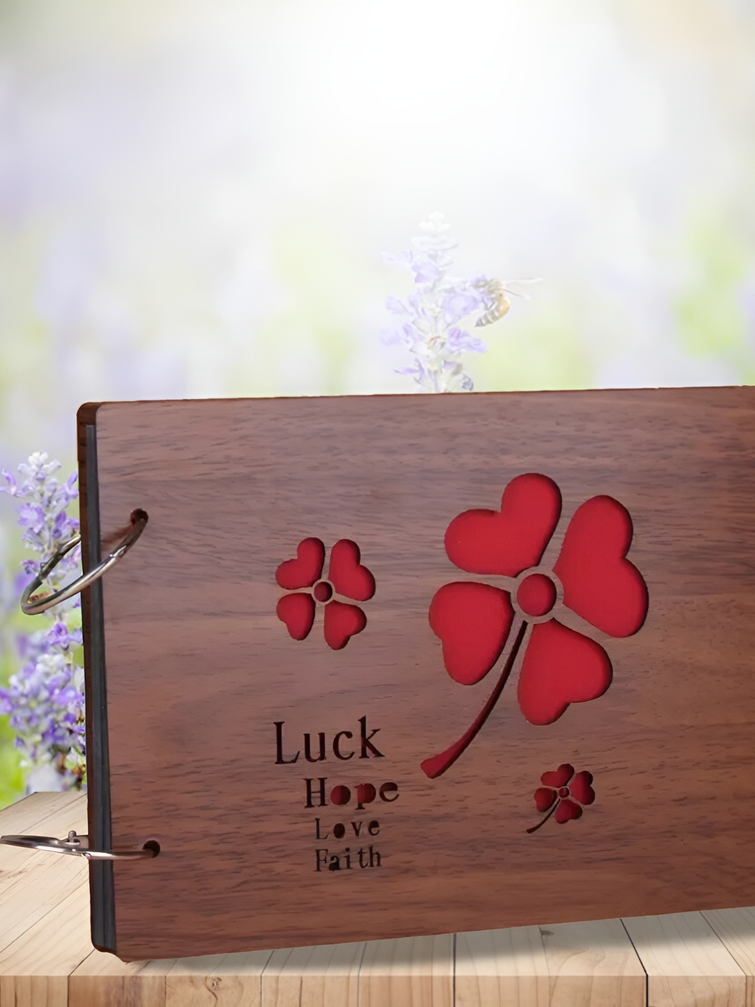 

WALLWEAR Brown & Red Printed Wooden Scrapbook Photo Album
