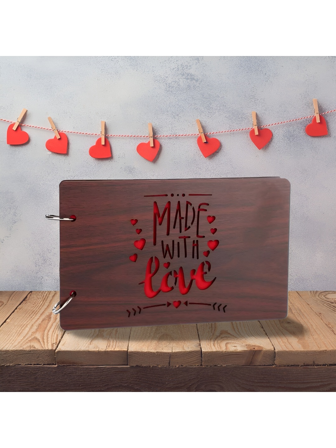 

WALLWEAR Brown & Red Printed Wooden Durable Scrapbook Photo Album