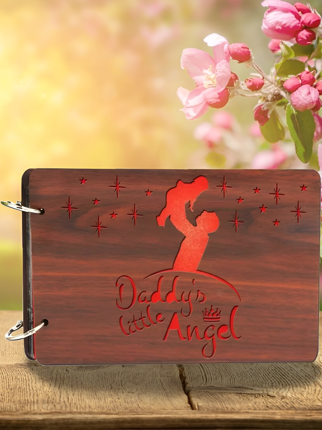 

WALLWEAR Brown & Red Printed Wooden Durable Scrapbook Photo Album