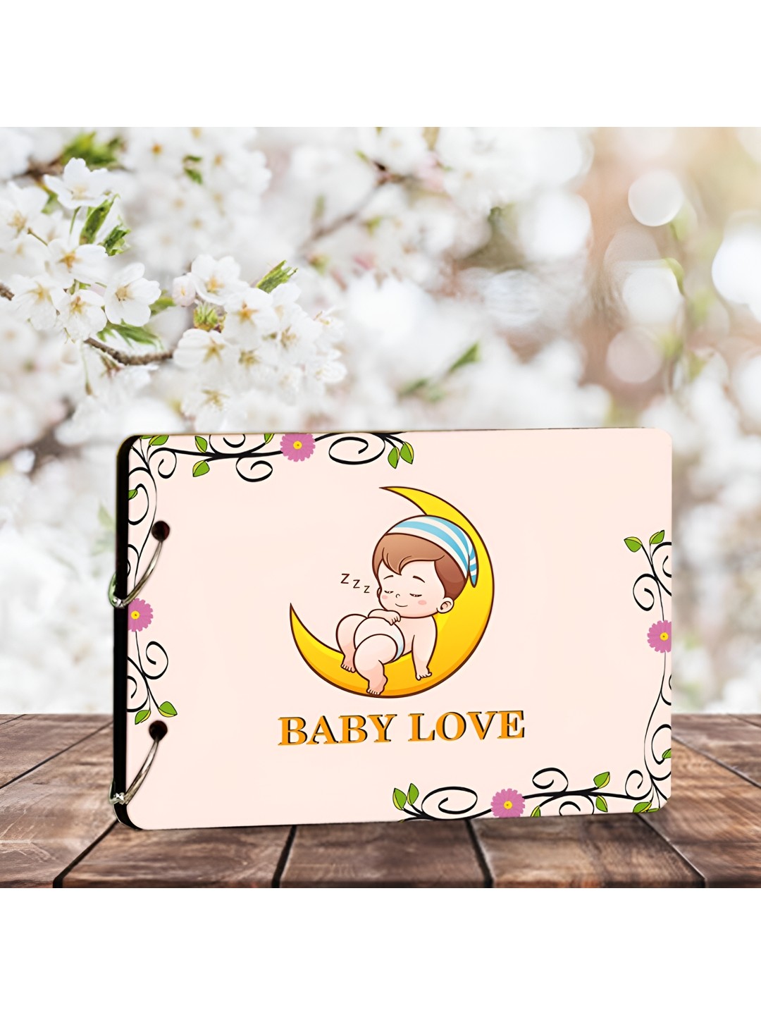 

WALLWEAR Pink & Yellow Printed Wooden Durable Scrapbook Photo Album