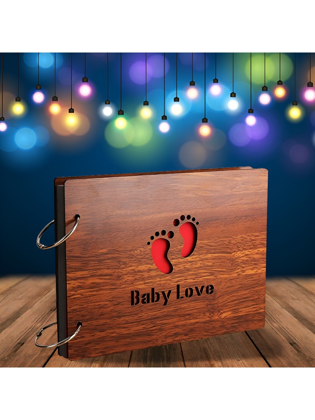 

WALLWEAR Brown & Red Printed Wooden Scrapbook Photo Album