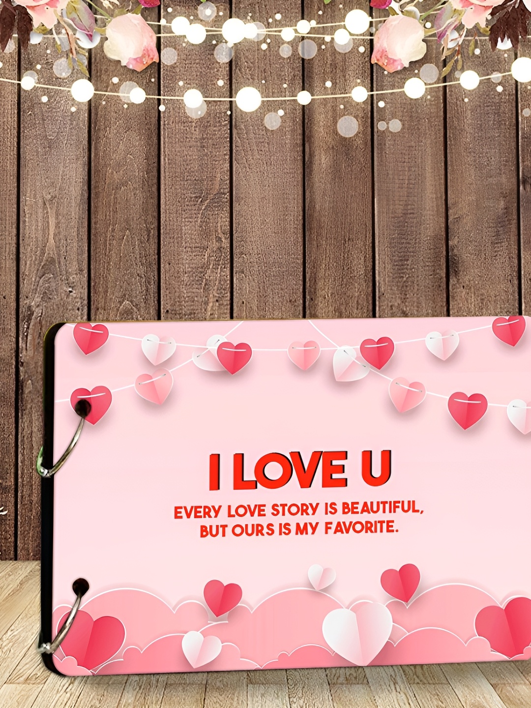 

WALLWEAR Pink & Red Printed Wooden Durable Scrapbook Photo Album