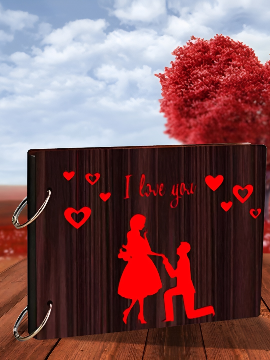 

WALLWEAR Brown & Red Wooden Scrapbook Photo Album