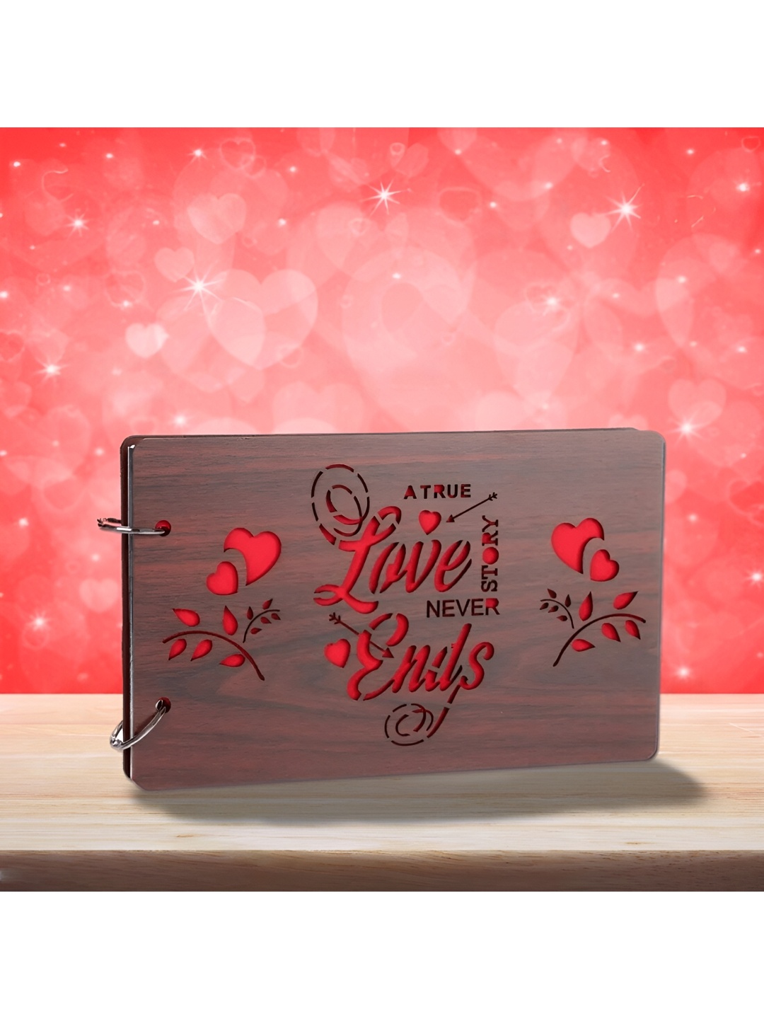 

WALLWEAR Brown & Red Printed Wooden Durable Scrapbook Photo Album