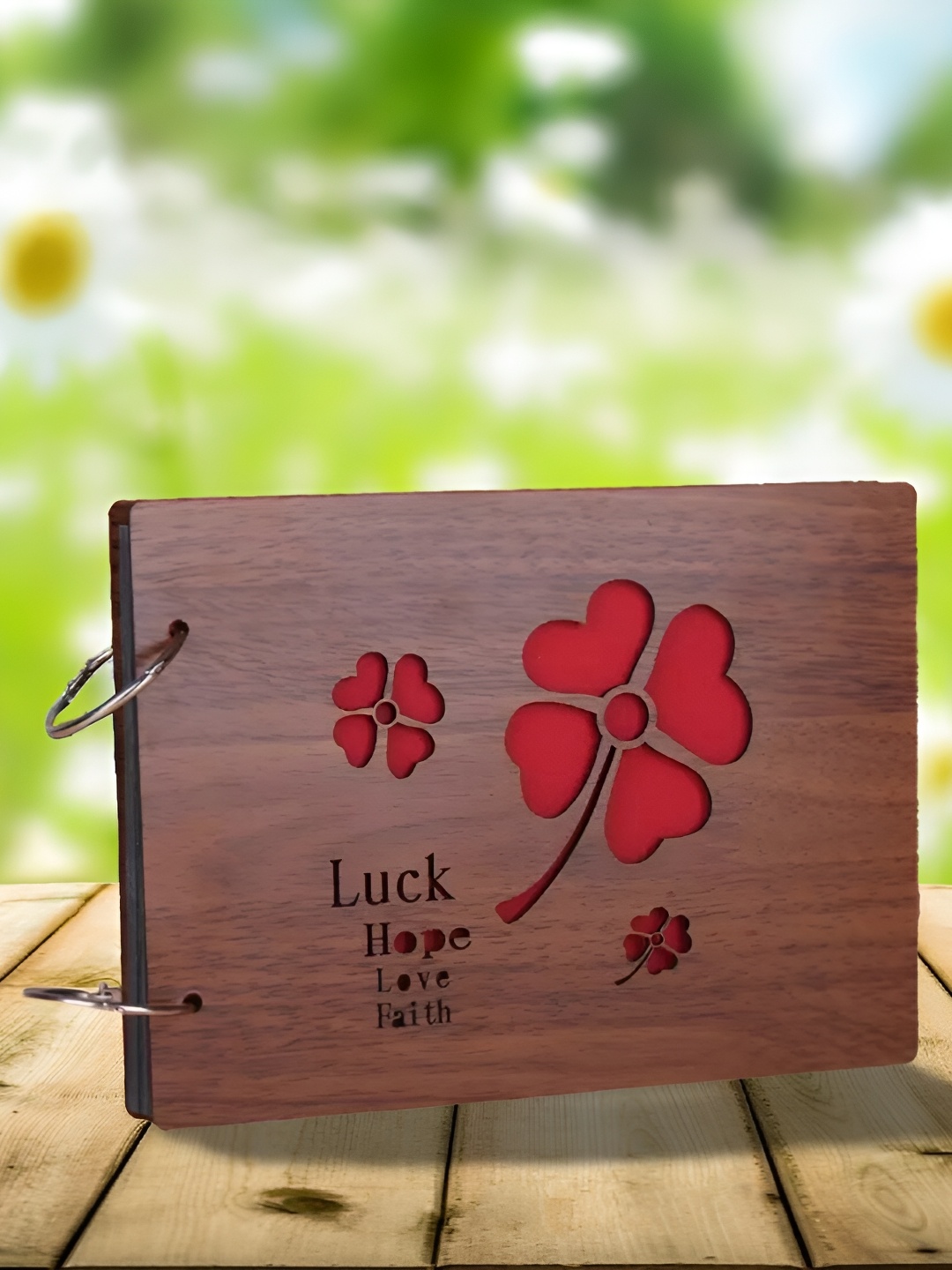 

WALLWEAR Brown & Red Printed Wooden Durable Scrapbook Photo Album