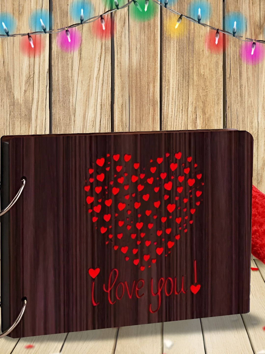 

WALLWEAR Brown & Red Printed Wooden Durable Scrapbook Photo Album