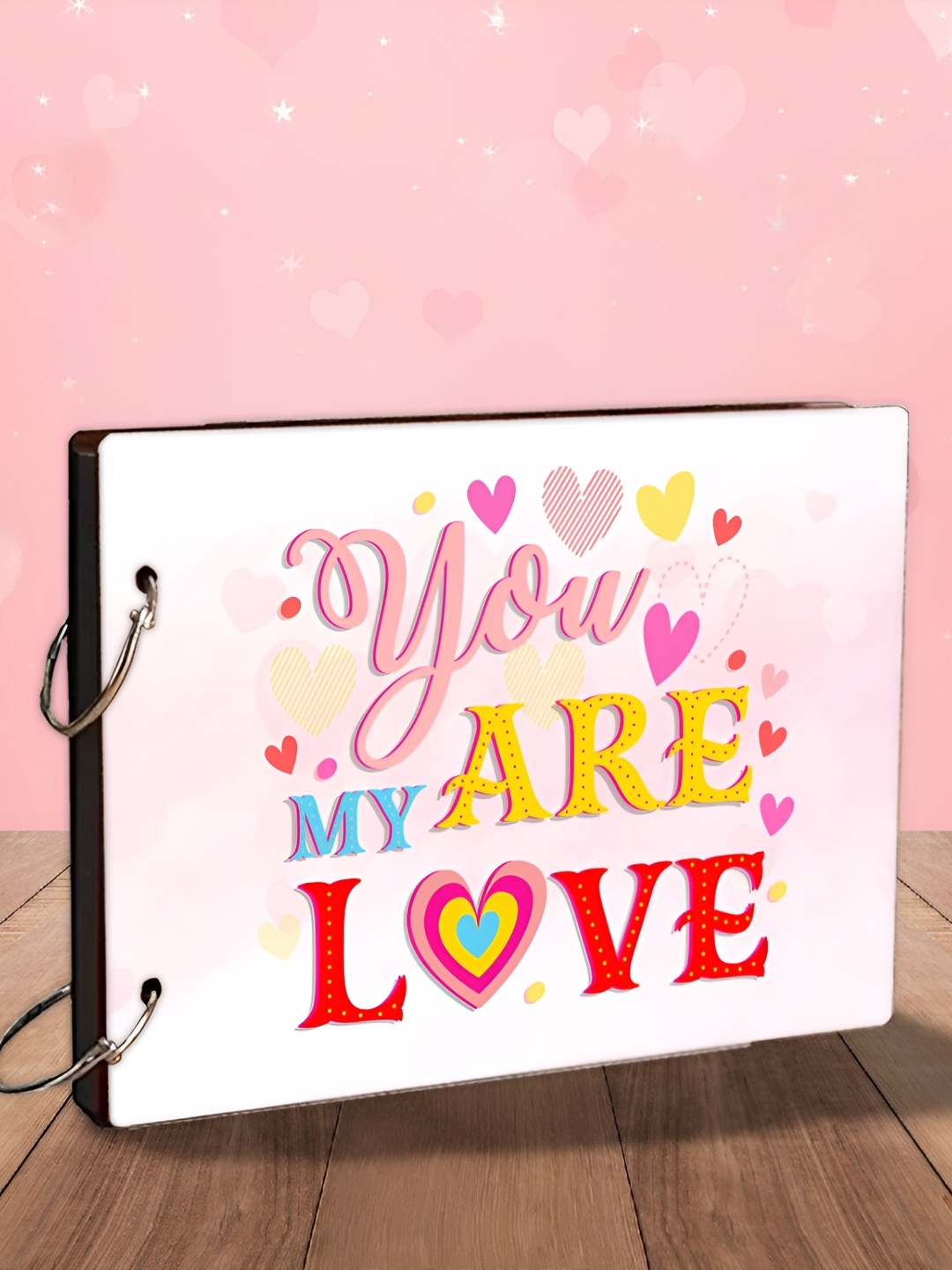 

WALLWEAR Pink & Red Printed Wooden Durable Scrapbook Photo Album