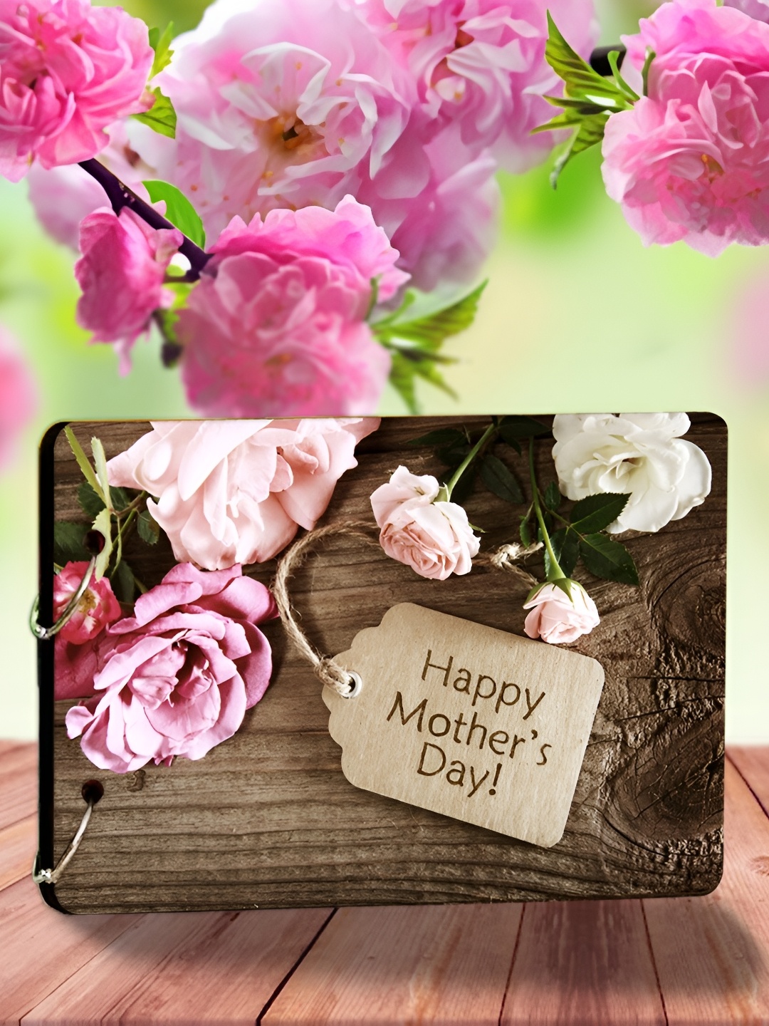 

WALLWEAR Brown & Pink Printed Wooden Durable Scrapbook Photo Album