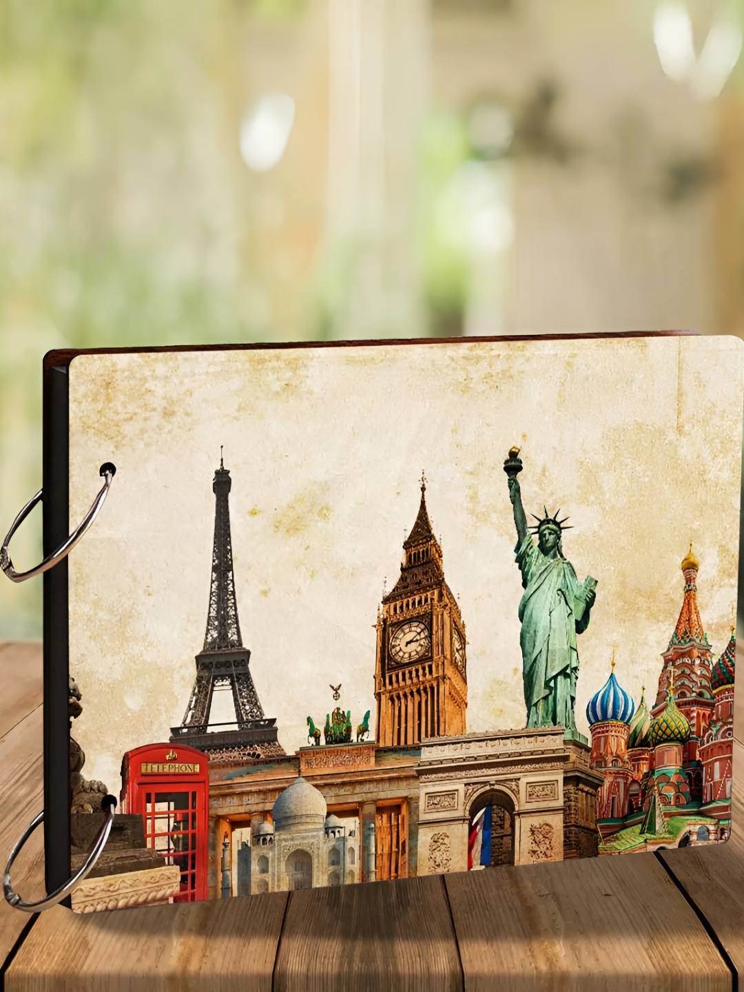 WALLWEAR Brown Printed Wooden Durable Scrapbook Photo Album