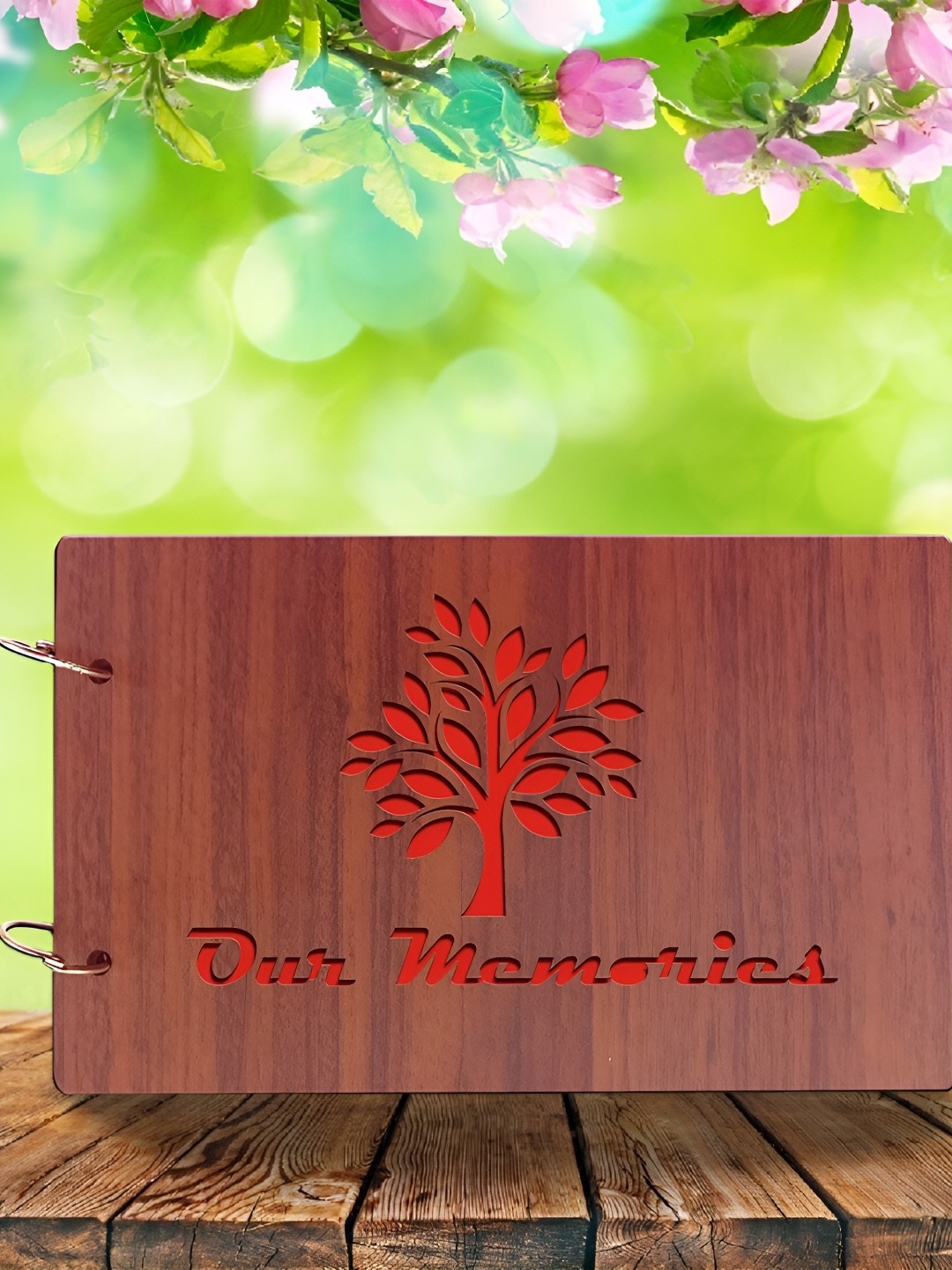 

WALLWEAR Brown & Red Printed Wooden Durable Scrapbook Photo Album