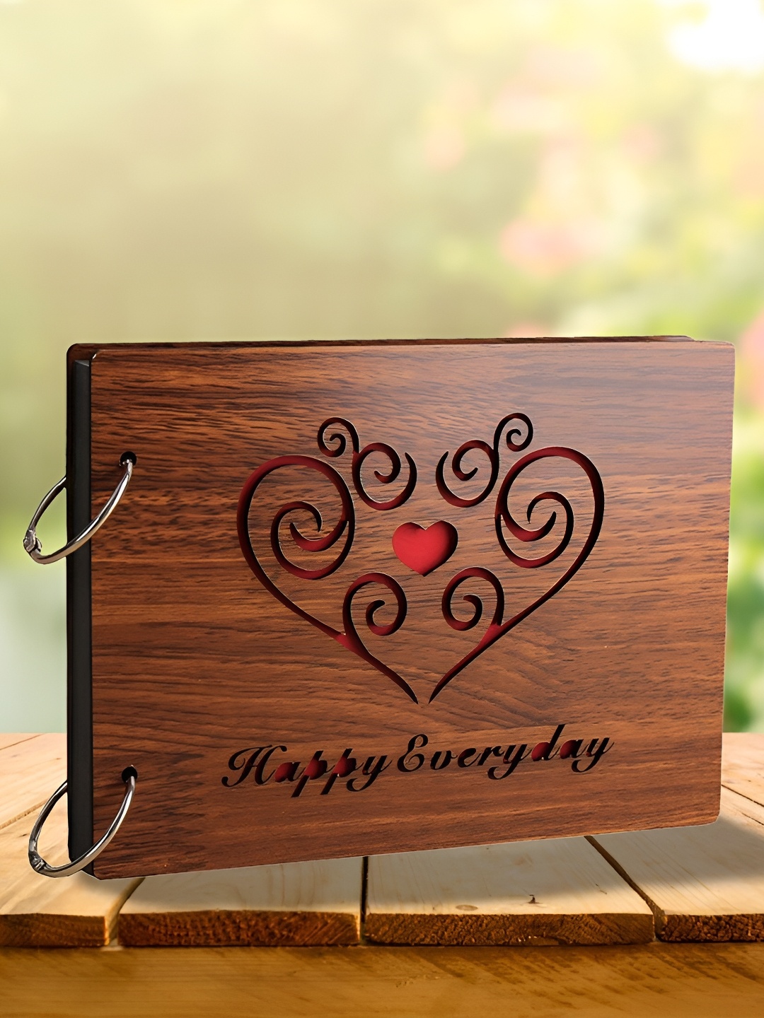 

WALLWEAR Brown & Red Wooden Scrapbook Photo Album
