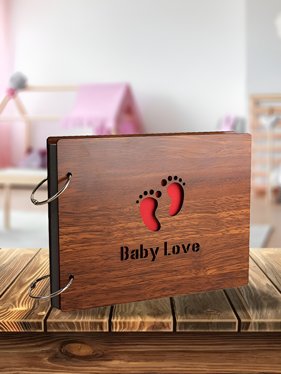 

WALLWEAR Brown & Red Printed Wooden Durable Scrapbook Photo Album