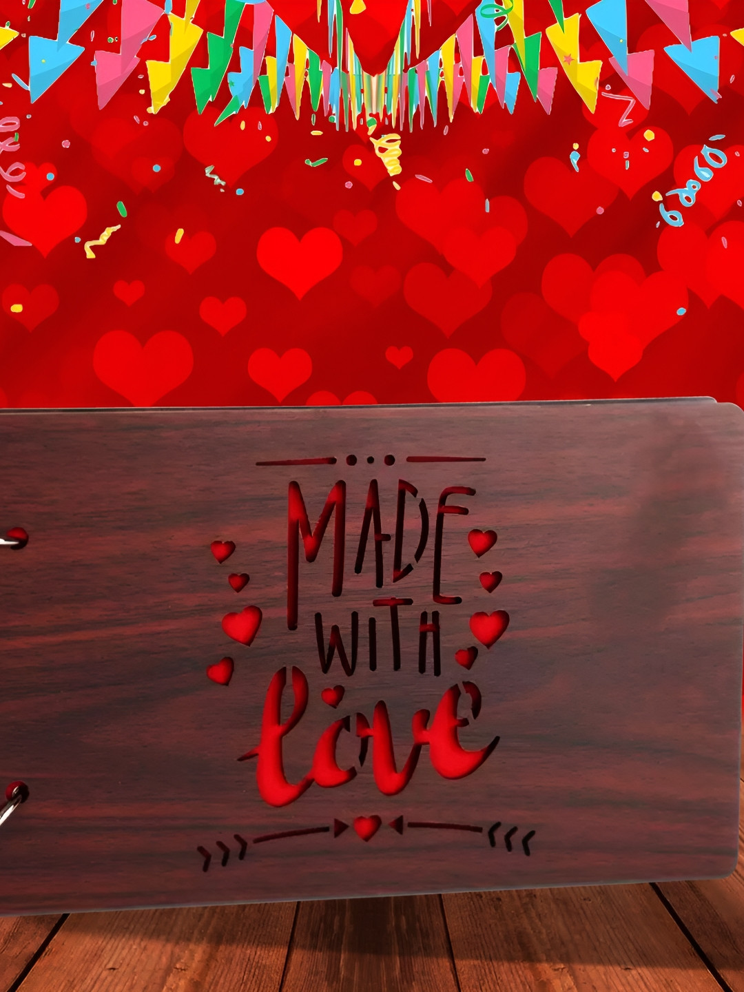 

WALLWEAR Brown & Red Printed Wooden Durable Scrapbook Photo Album